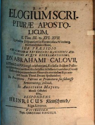 Elogium Scripturae apostolicum : II. Tim. III. v. XVI. XVII.