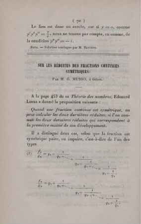 Sur les réduites des fractions continues symetriques.