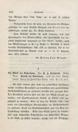 514-523 [Rezension] Holzwarth, Franz J., Der Abfall der Niederlande