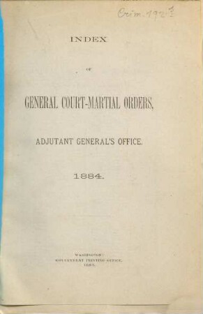 General court-martial orders no. .... 1884