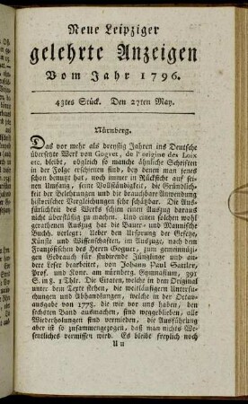 43tes Stück. Den 27ten May.