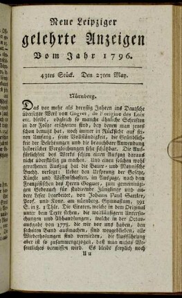 43tes Stück. Den 27ten May.