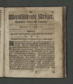 Nummer Zwee un Zwintig. Mahndags den 2. Juny 1751