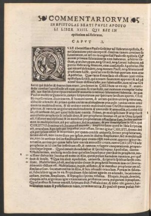 Commentariorum In Epistolas Beati Pauli Apostoli Liber XIIII. Qui Est In epistolam ad Hebreaeos.