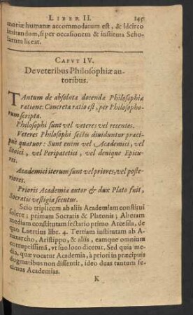Caput IV. De veteribus Philosophiae autoribus.
