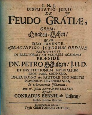 Disputatio Juris De Feudo Gratiae, Germ: Gnaden-Lehen