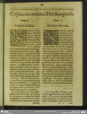 Copia conventionis Hamburgensis. Num. 20. Caesareo-Gallicae - Num. 21. Caesareo-Suecicae