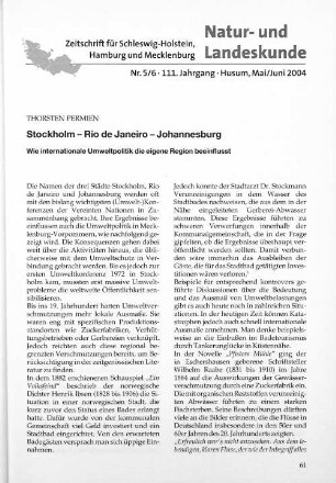 Stockholm - Rio de Janeiro - Johannesburg : Wie internationale Umweltpolitik die eigene Region beeinflusst
