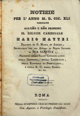 Notizie : per l'anno .... 1841