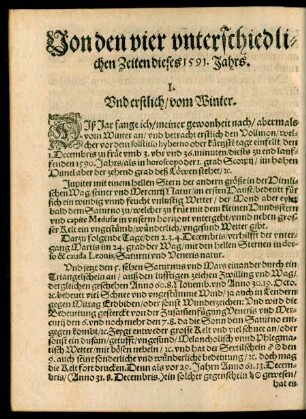 Von den vier unterschiedlichen Zeiten dieses 1591. Jahrs.