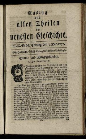 XLIX. Stück, Coburg, den 3. Dec. 1757.