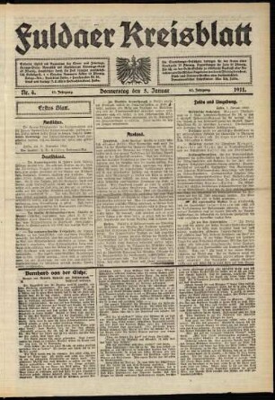 Erste Ausgabe vom Donnerstag, den 05. Januar 1911.
