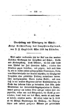 Beurtheilung und Widerlegung der Schrift: Kurze Beschreibung des Tonziffern-Systems, von P. F. Engstfeld. Essen 1825 bey Bädeker