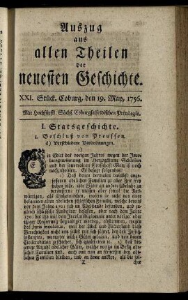 XXI. Stück. Coburg, den 19. May, 1756.