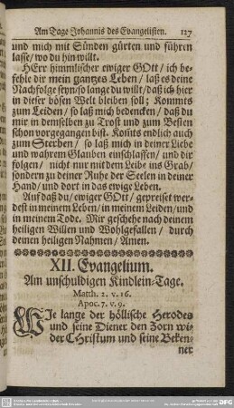 XII. Evangelium. Am unschuldigen Kindlein-Tage