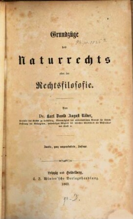 Grundzüge des Naturrechts oder der Rechtsfilosofie