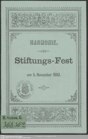 Harmonie, Stiftungs-Fest am 5. November 1893