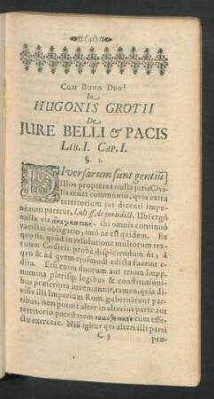 In Hugonis Grotii De Iure Belli & Pacis Lib. I.