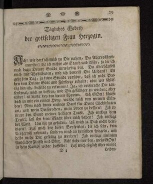 Tägliches Gebeth der gottseligen Frau Herzogin.