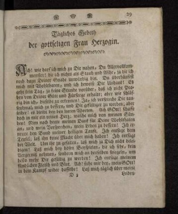 Tägliches Gebeth der gottseligen Frau Herzogin.