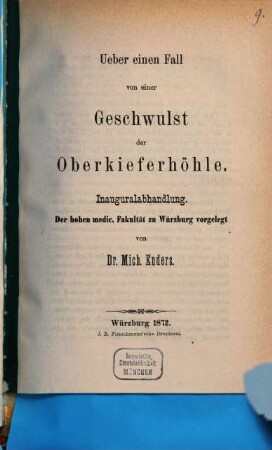 Ueber einen Fall von einer Geschwulst der Oberkieferhöhle : Inauguralabhandlung