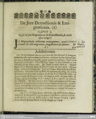 Caput I. Quid sit Ius Migrationis & Detractionis, & unde eius origo?