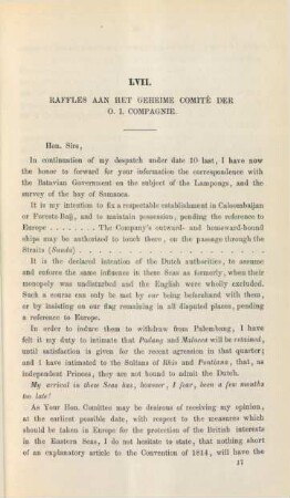 LVII. Raffles aan het geheime comité der O. I. compagnie