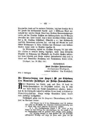 Die Steuerordnung von Hagen i. W. zur Erhebung von Gemeinde-Zuschlägen zur Reichs-Zuwachssteuer