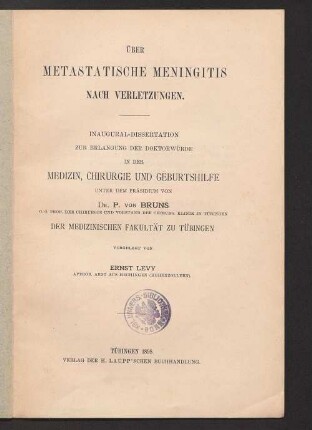Über metastatische Meningitis nach Verletzungen