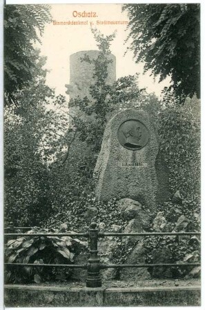 Oschatz. Bismarckdenkmal und Stadtmauerturm