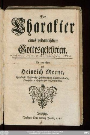 Der Charakter eines pedantischen Gottesgelehrten