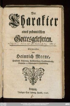 Der Charakter eines pedantischen Gottesgelehrten
