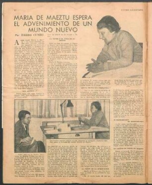 María de Maeztu espera el advenimiento de un mundo nuevo