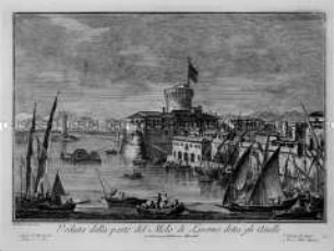 Livorno, Mole mit Alter Festung (Blatt aus Aliprandi, Veduten von Livorno)