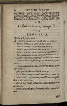§. II. Definitio Iniurie eiusque divisio.