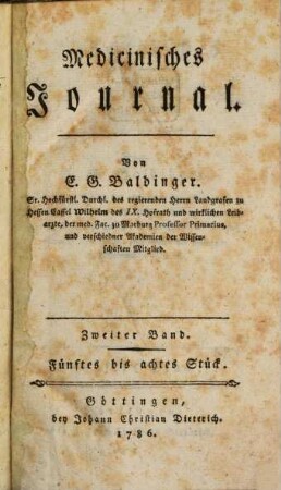 Medicinisches Journal. 2. 1785/86 = St. 5 - 8