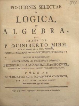Positiones selectae ex logica et algebra