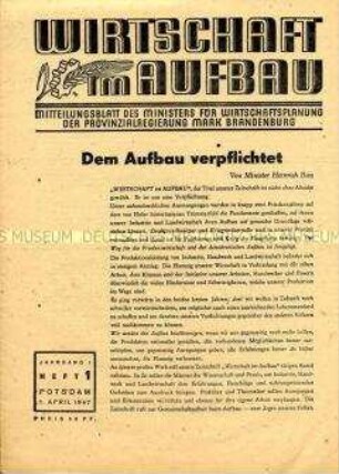 Mitteilungsblatt des Ministers für Wirtschaftsplanung der Provinzialregierung Mark Brandenburg