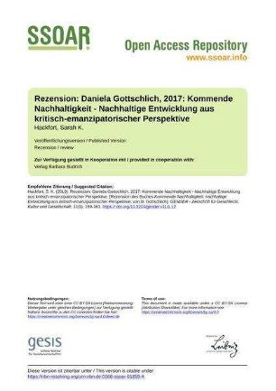 Rezension: Daniela Gottschlich, 2017: Kommende Nachhaltigkeit - Nachhaltige Entwicklung aus kritisch-emanzipatorischer Perspektive
