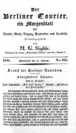 No. 910, Sonnabend 13. Februar 1830