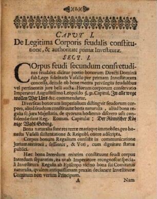 Thesaurus feudalis practicus de legitima corporis feudalis constitutione, eius civili administratione