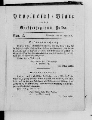 Num. 16, Ausgabe vom 22. April 1818 [S. 198/199 fehlt]