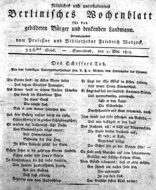 226stes Stueck, Sonnabend, den 1 Mai 1813