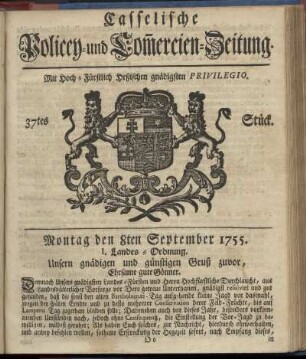 37tes Stueck, Montag den 8ten September 1755