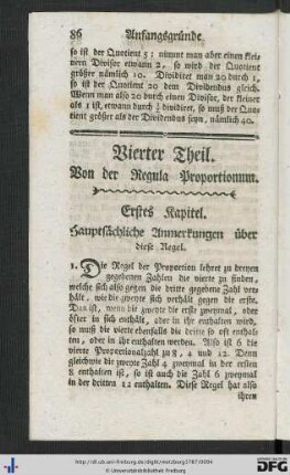 Vierter Theil. Von der Regula Proportionum.