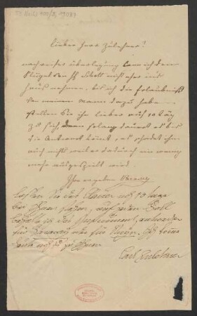 Brief an Carl Zulehner : o.D.