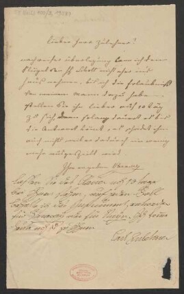 Brief an Carl Zulehner : o.D.