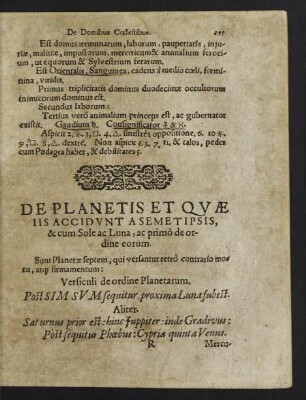 De Planetis Et Quae Iis Accidunt A Semet Ipsis, & cum Sole ac Luna, ac primo de ordine eorum.