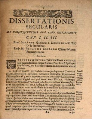 Dissertationis secul. de consequentibus Augustanae Confessionis insignioribus cap. I.