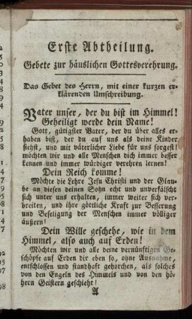 Das Gebet des Herrn, mit einer kurzen erklärenden Umschreibung. - Gebet der Aeltern für ihre Kinder.